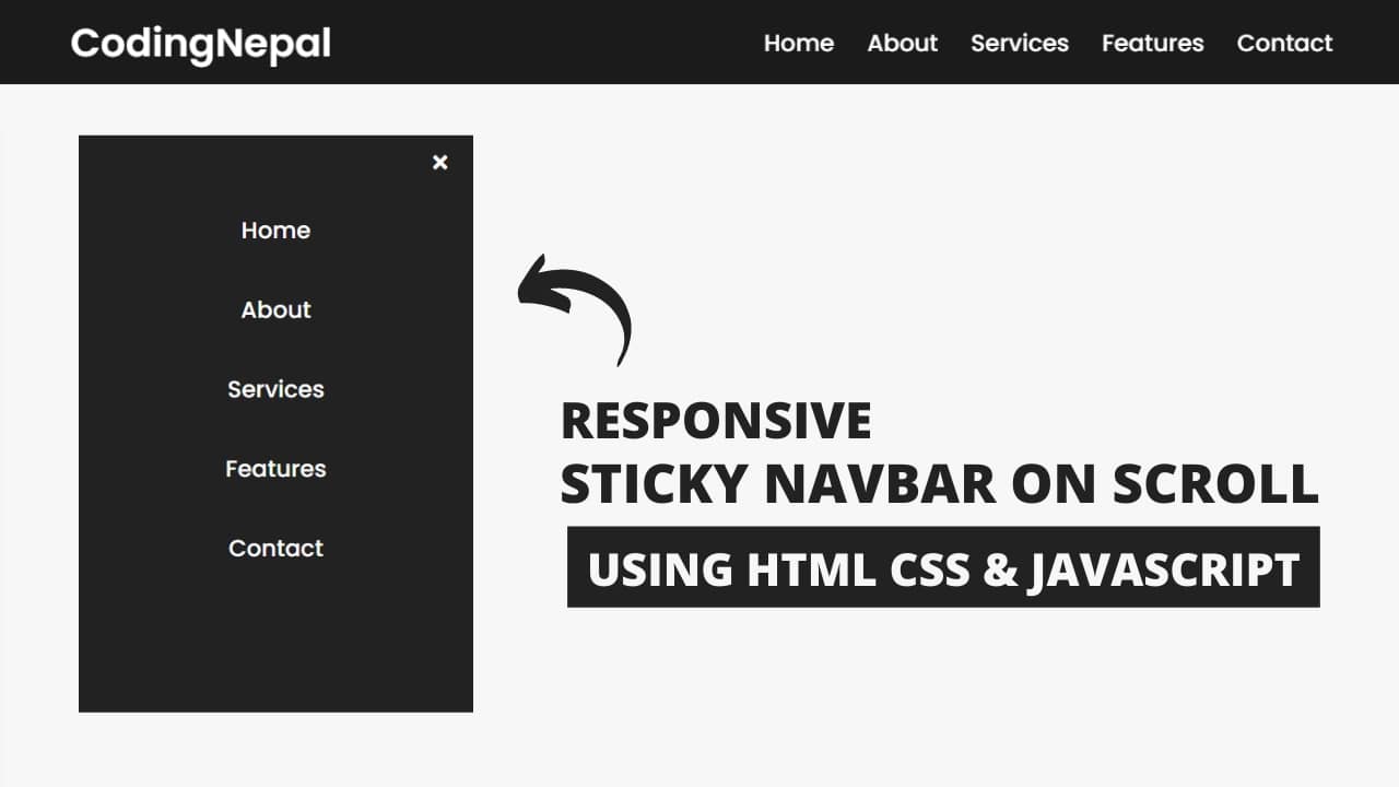 Responsive Sticky Navigation Bar using HTML CSS & JavaScript