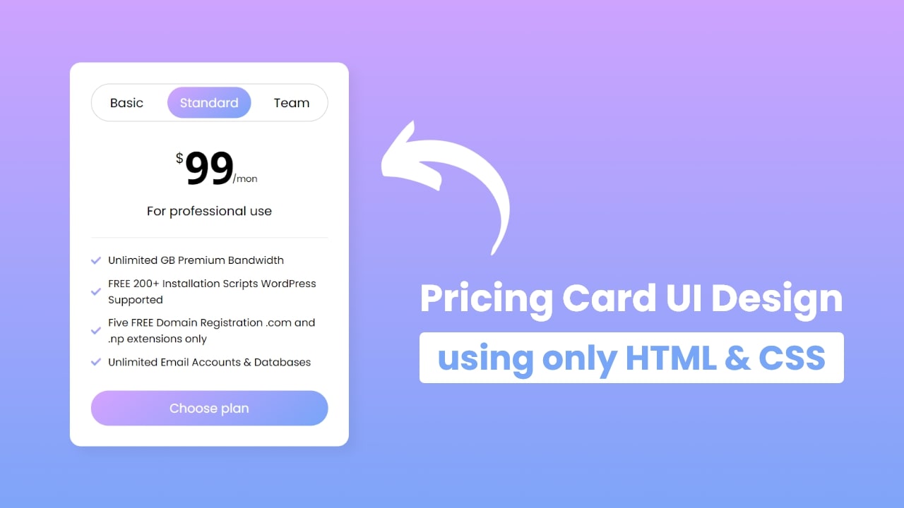Animated Pricing Card Design using HTML & CSS