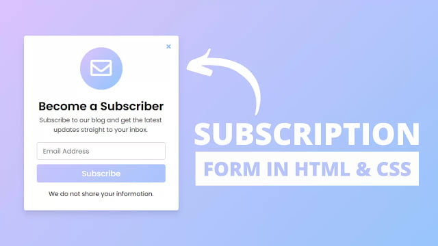 Subscription Form using HTML CSS & PHP Popup Email Subscription Box in PHP
