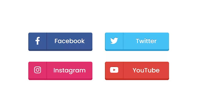3D Social Media Buttons using only HTML & CSS