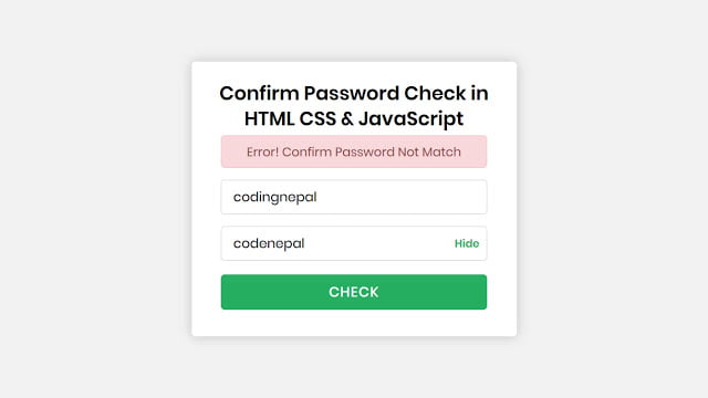 Confirm Password Check in HTML CSS & JavaScript
