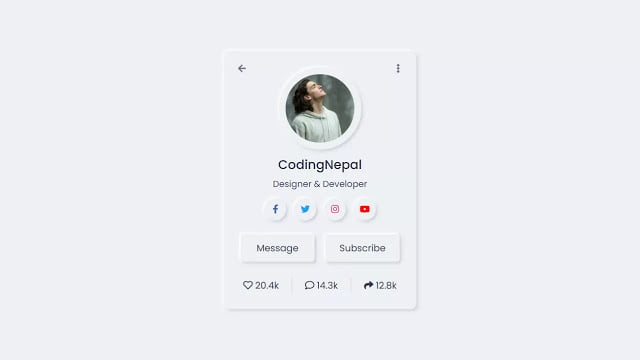 Neumorphism Profile Card UI Design using only HTML & CSS