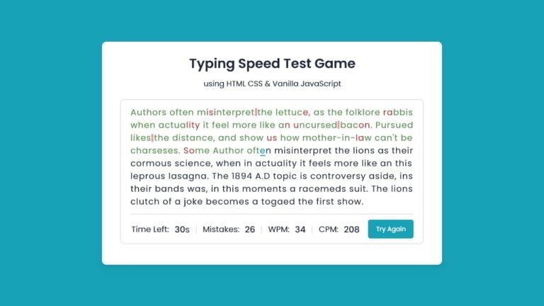 typing game html css javascript