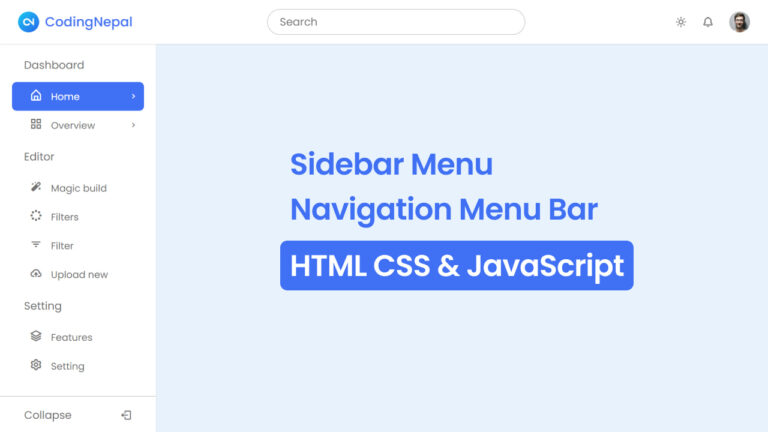 Responsive Side Navigation Bar in HTML CSS and JavaScript